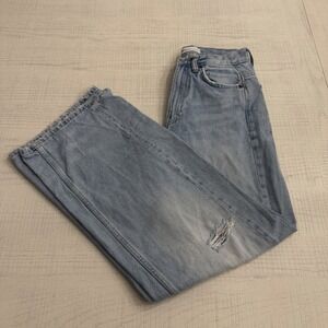 ZARA Marine Straight Jeans Women's Size 0 EUR 32 Light Blue Wide Leg Distressed